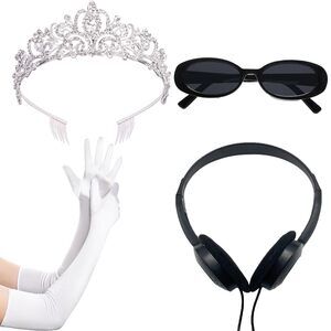 9319 White Tiara Glovess Sunglasses Headphones, Princess